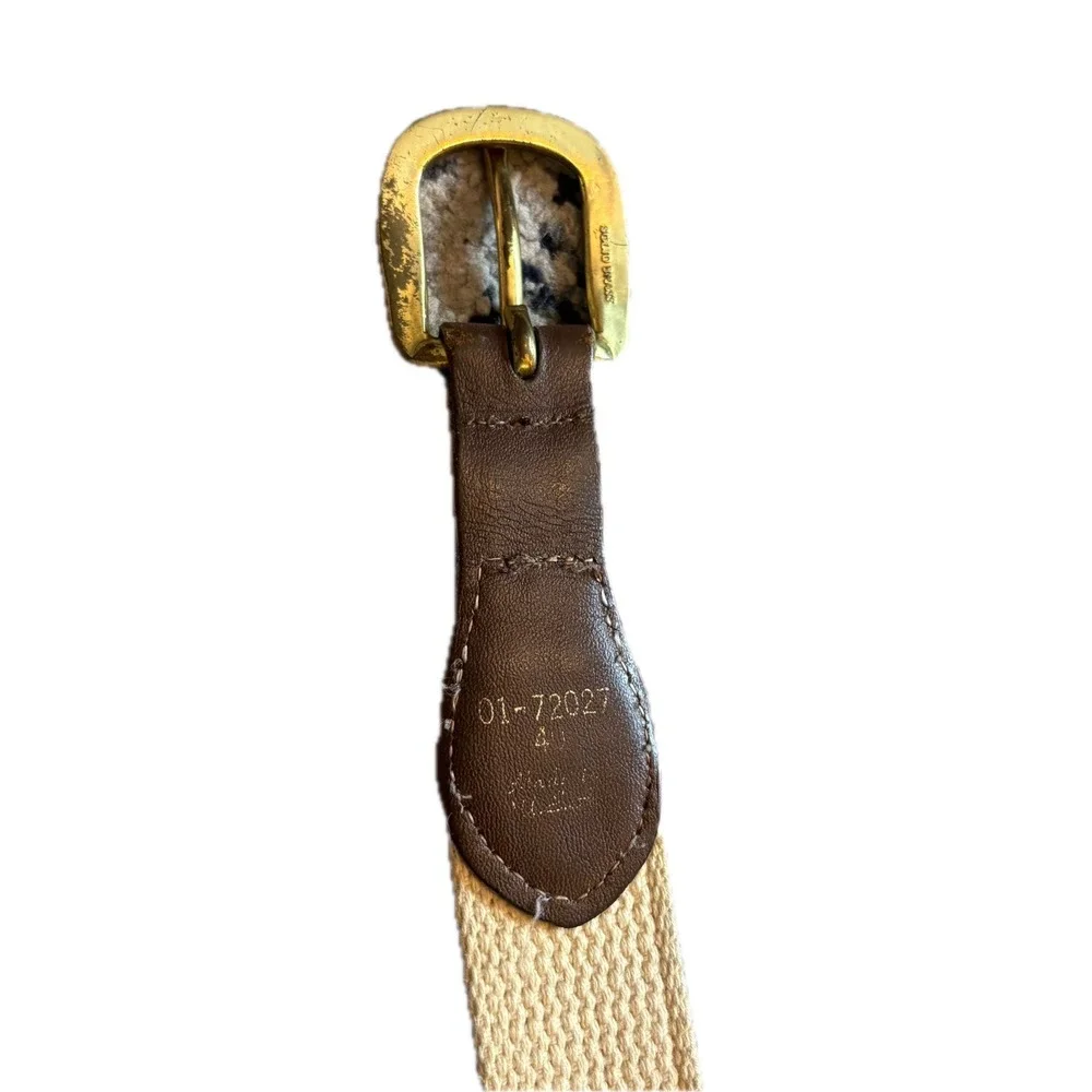 Vintage Embroidered Golfer Surcingle Belt Navy Cream Canvas Leather Size 40